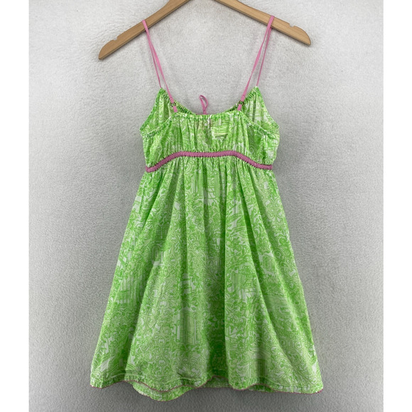 LILLY PULITZER Dress S JUBILEE Babydoll Sundress Mini Shirred Sleeveless Green - Picture 3 of 13